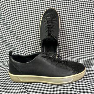 ECCO Women's Soft 8 Black Shimmer Leather Sneaker Size US 8 / EU 39
